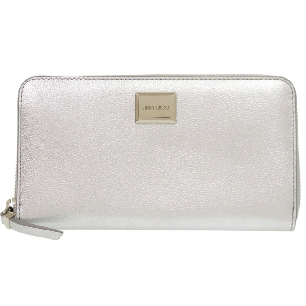 Jimmy Choo Round Zip Leather Silver Long Wallet 1580 JIMMY CHOO
